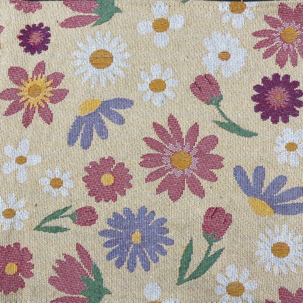 Vintage Woven Floral Daisy Table Runner Yellow Pink Blue Tapestry Flower Cottage